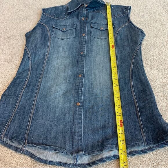 Wrangler sleeveless western cowgirl button front denim jean shirt stampede Sz S - Picture 8 of 9